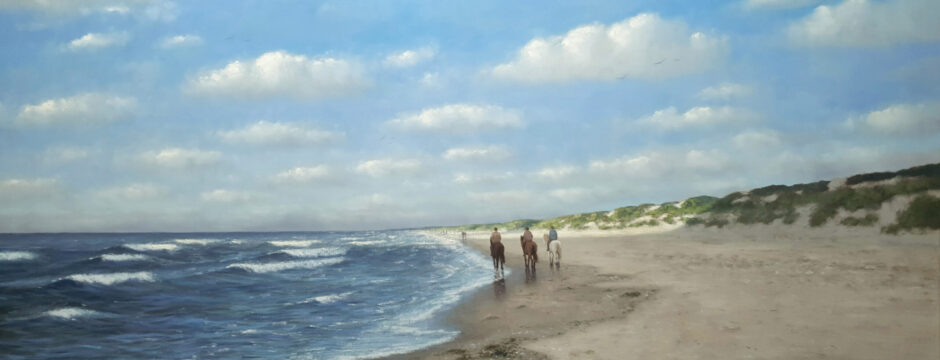 Paardrijden zon zee strand golven duinen Sonne-Meer-Strand-Dunen-Malerei-Sun-Sea-Beach-Dunes-painting-Simon-Balyon-duinen-kust-Scheveningen-Katwijk-Noordwijk-Egmond-aan-Zee-schilderij